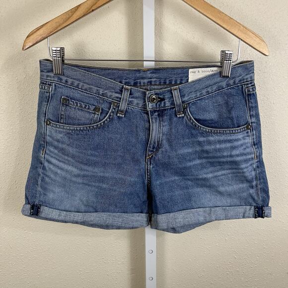 Rag & Bone Boyfriend Mid Rise Cuffed Denim Shorts Womens Size 26 Weston Wash - Picture 1 of 6